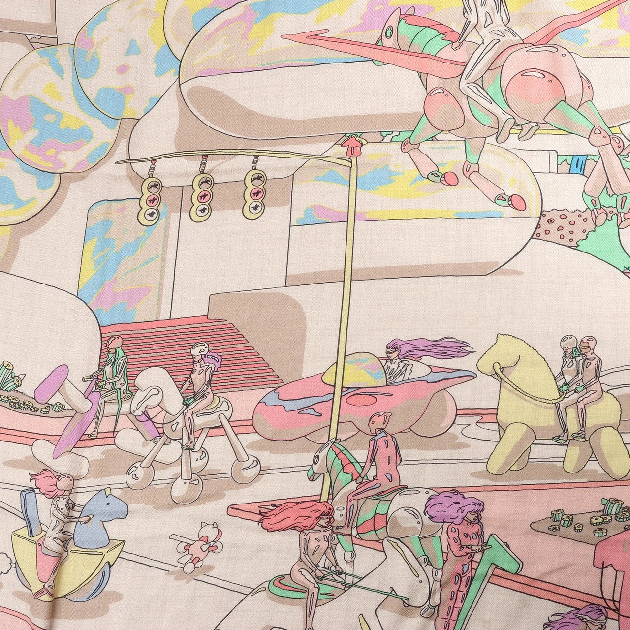 Hermès Hermès Carré Geant "LOCOMOTION" Cashmere and Silk Scarf in Beige Beige