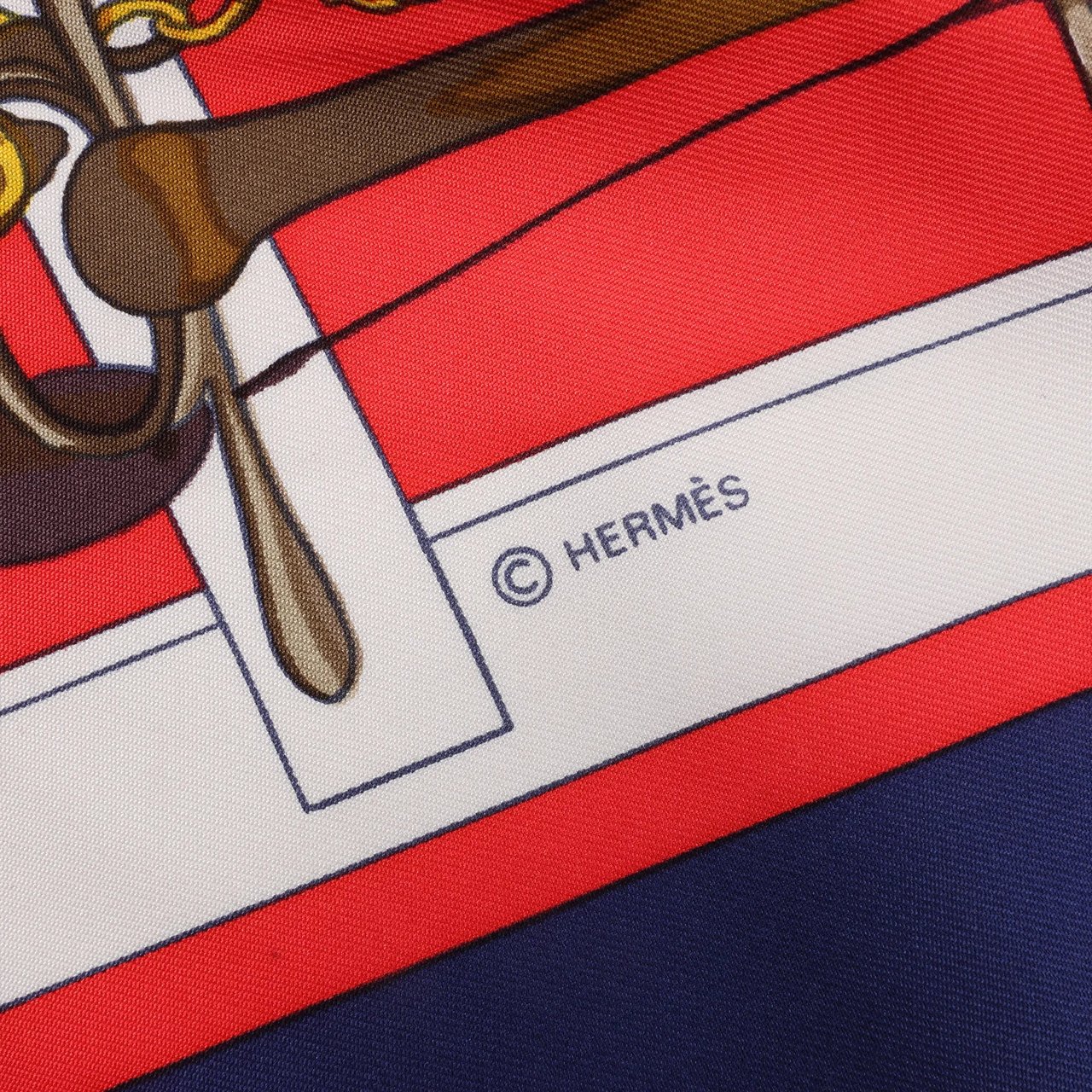 Hermès Hermès Carré 90 "MORS&FILETS" Silk handkerchief in Red x Navy Blue Rood