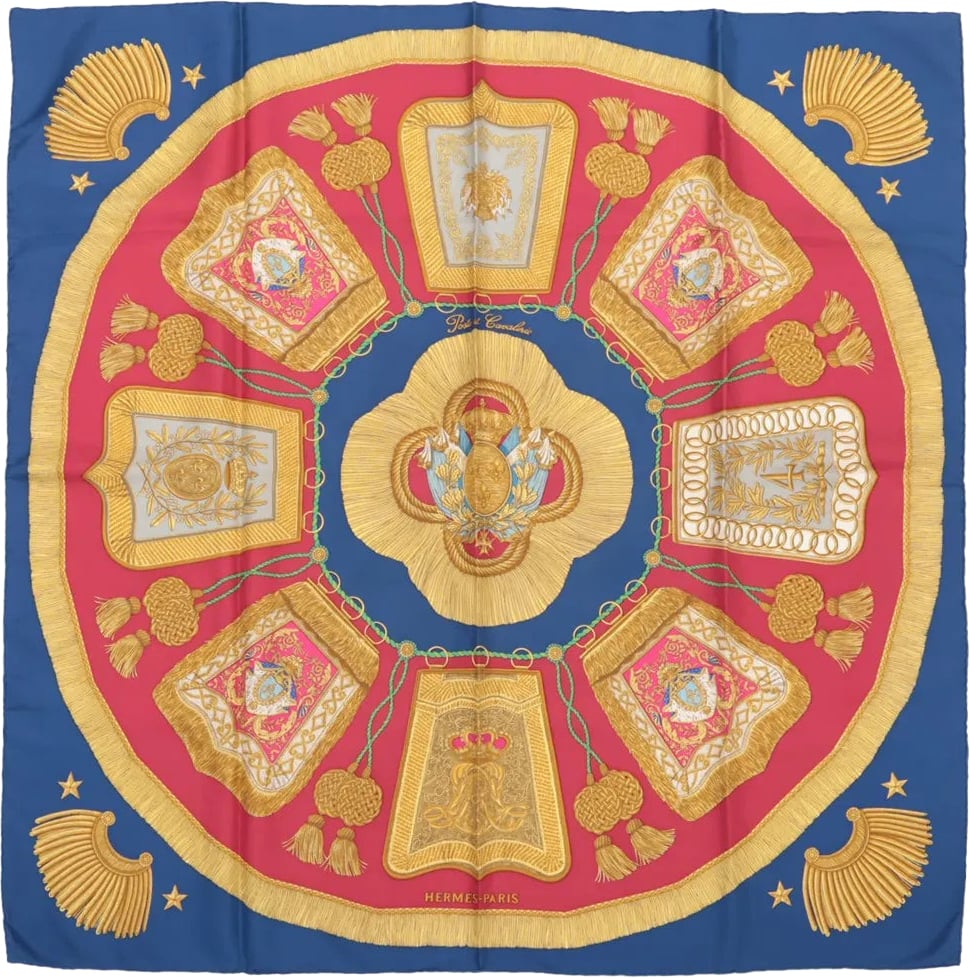 Hermès Hermès Carré 90 "Poste et Cavalerie Saber" Silk handkerchief in Red Rood