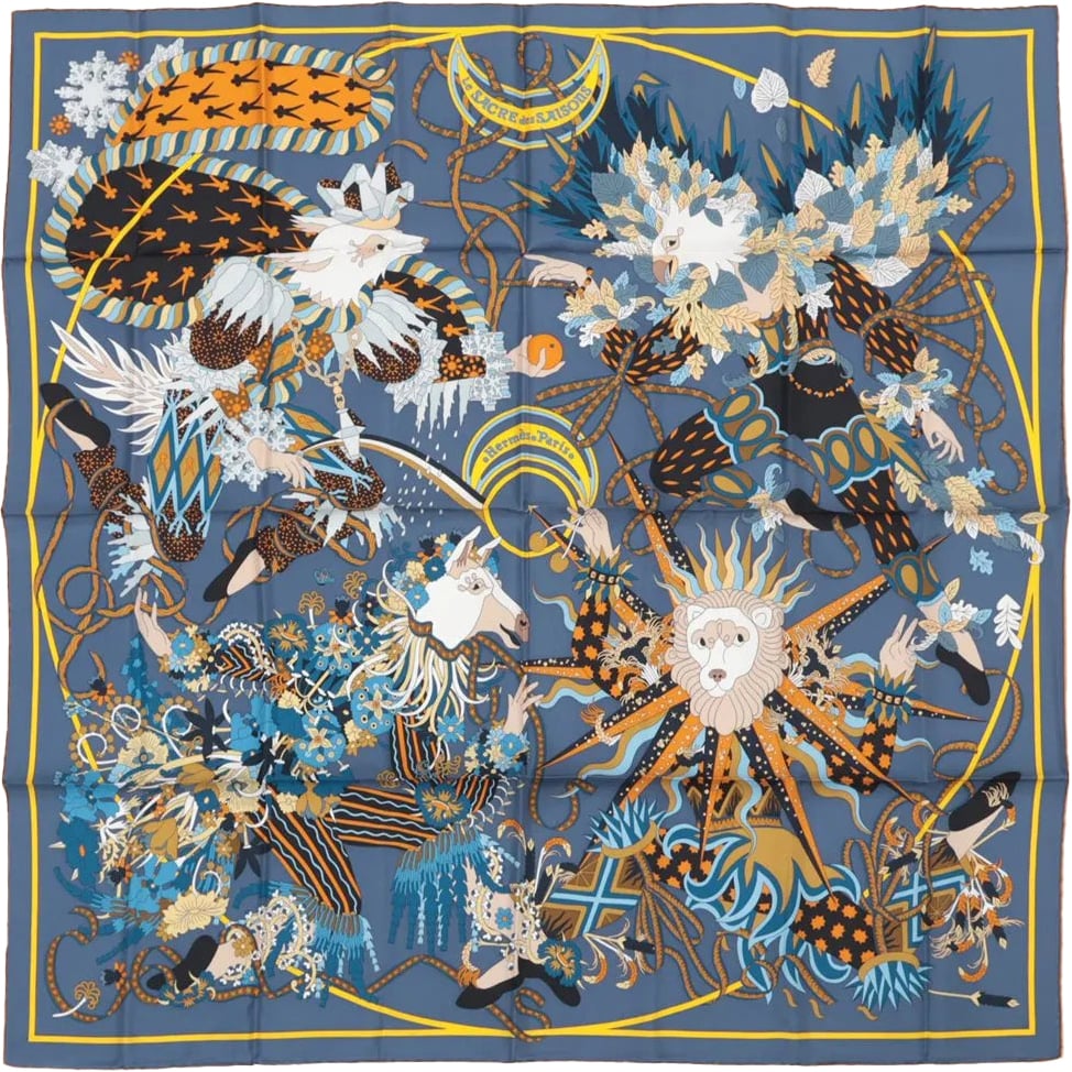 Hermès Hermès Carré 90 "Le Sacre des Saisons" Silk handkerchief in Gray Grijs