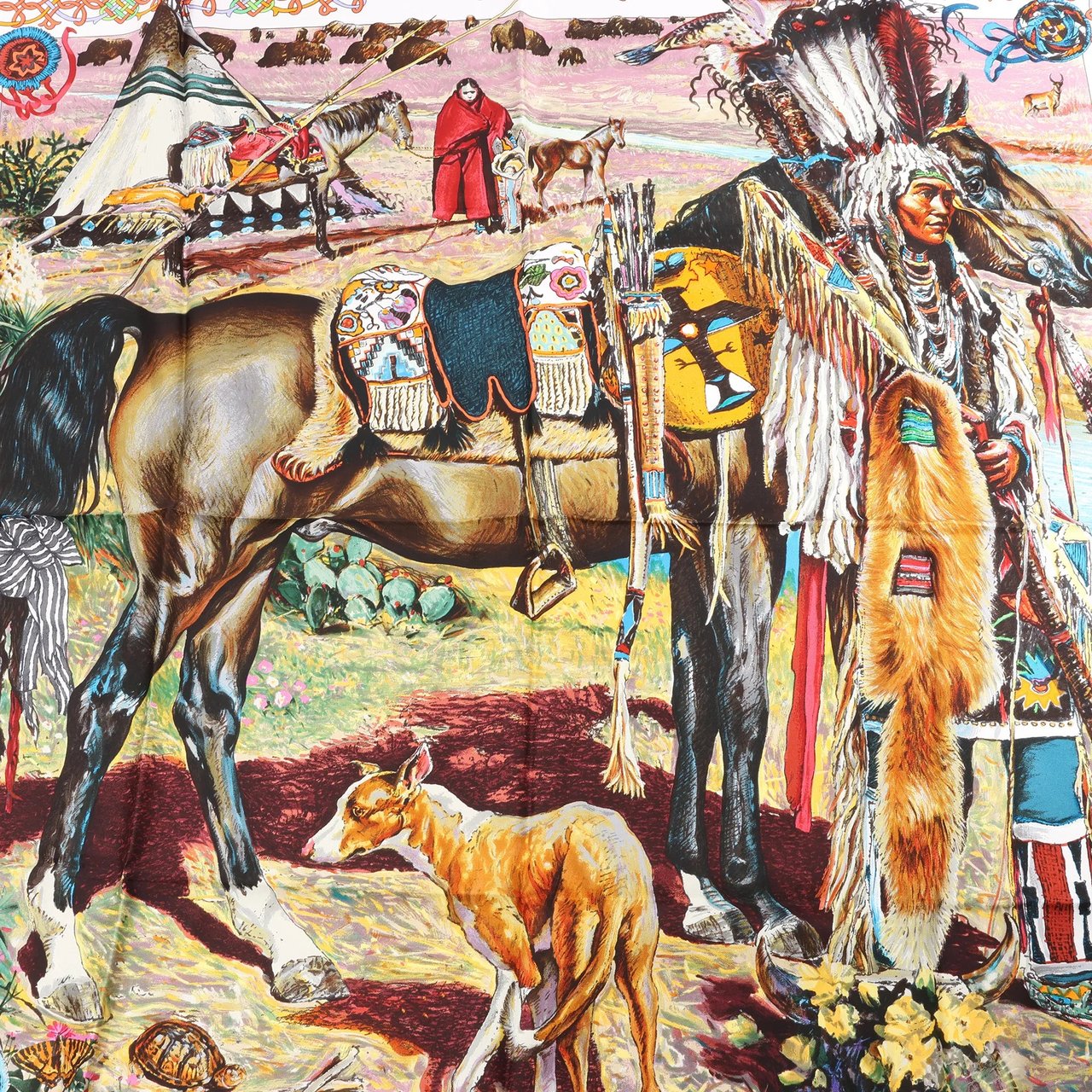 Hermès Hermès Carré 90 "Les Cheyennes" Silk handkerchief in Red Rood