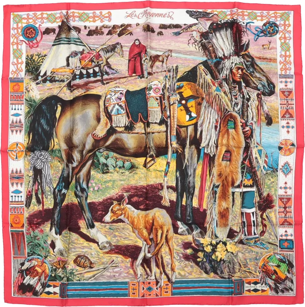 Hermès Hermès Carré 90 "Les Cheyennes" Silk handkerchief in Red Rood