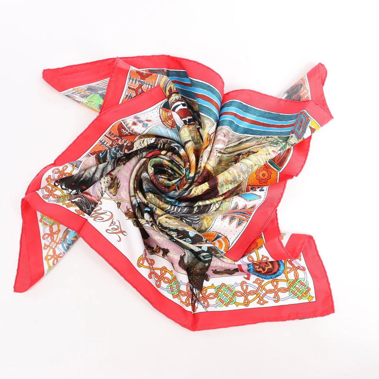 Hermès Hermès Carré 90 "Les Cheyennes" Silk handkerchief in Red Rood