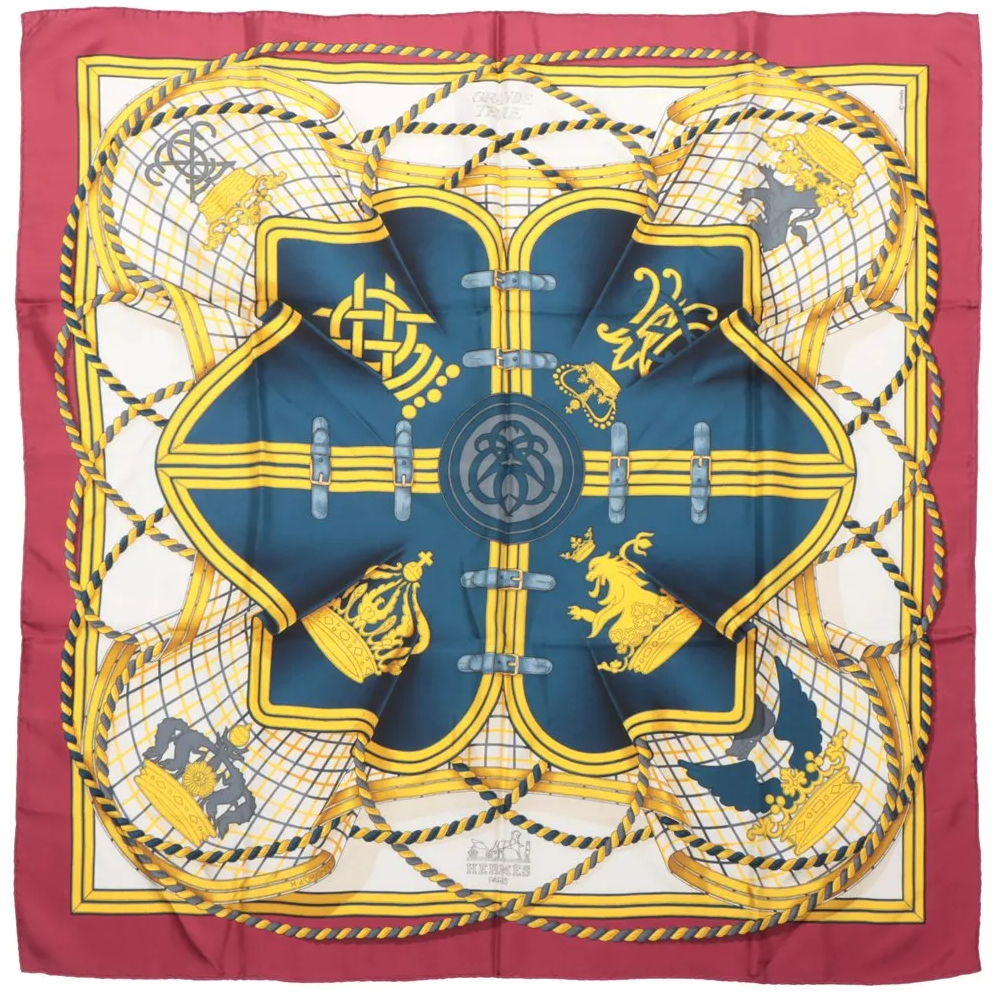 Hermès Hermès Carré 90 "GRANDE TENUE" Silk handkerchief in Burgundy Maroon