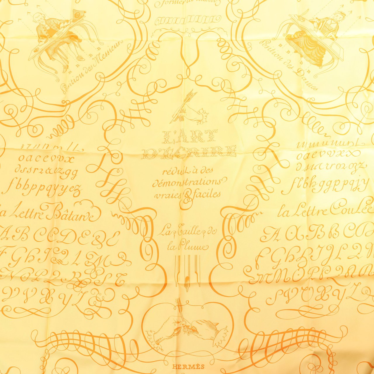 Hermès Hermès Carré 90 "L'ART D'ECRIRE" Silk handkerchief in Yellow Geel
