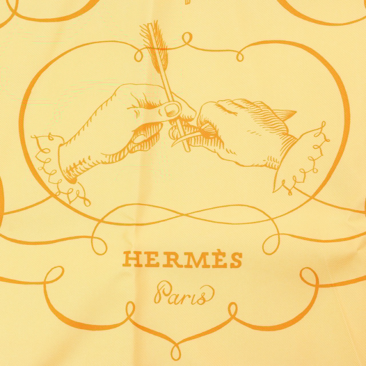 Hermès Hermès Carré 90 "L'ART D'ECRIRE" Silk handkerchief in Yellow Geel