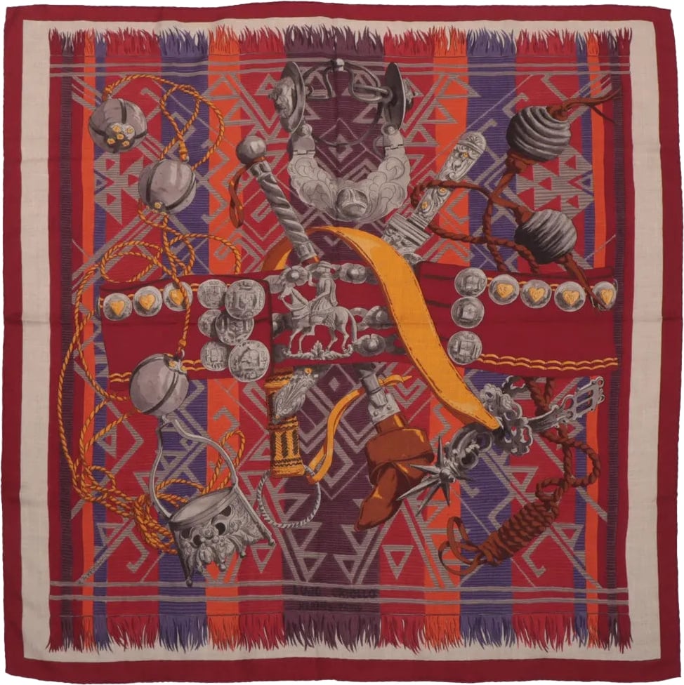 Hermès Hermès Carré 90 "LUJO CRIOLLO" Cashmere & Silk handkerchief in Red Rood