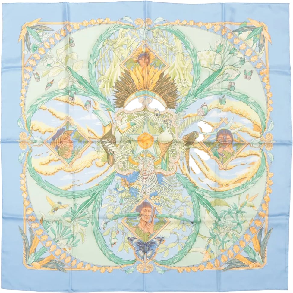 Hermès Hermès Carré 90 "AMAZONIA" Silk handkerchief in Blue Blauw