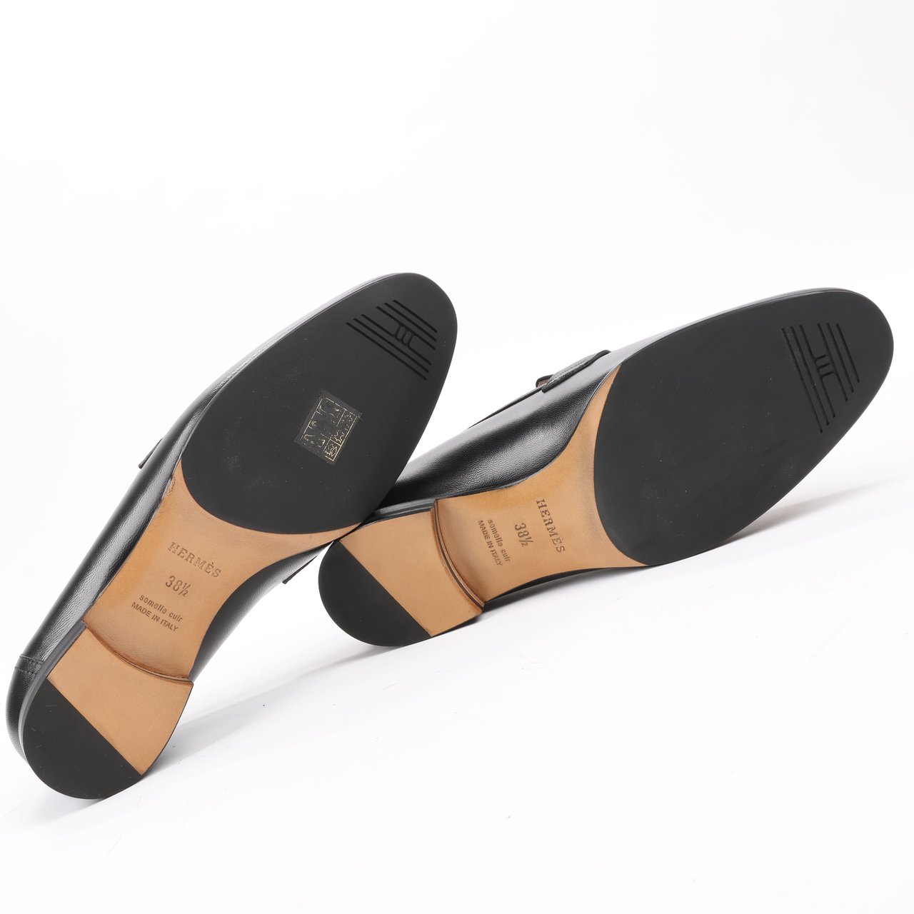 Hermès HERMES Paris Leather Loafers in Black, Size 38.5 EU Zwart