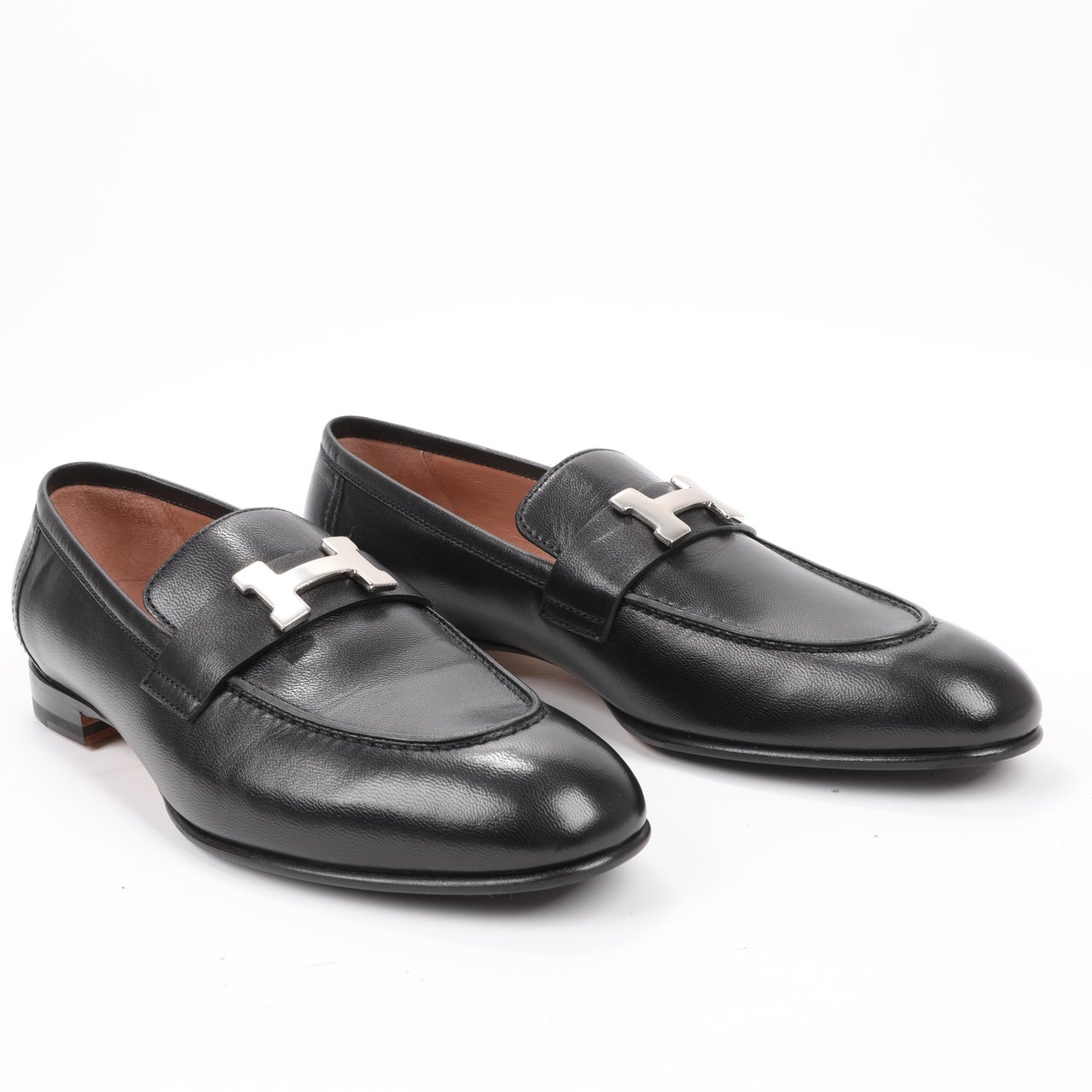 Hermès HERMES Paris Leather Loafers in Black, Size 38.5 EU Zwart