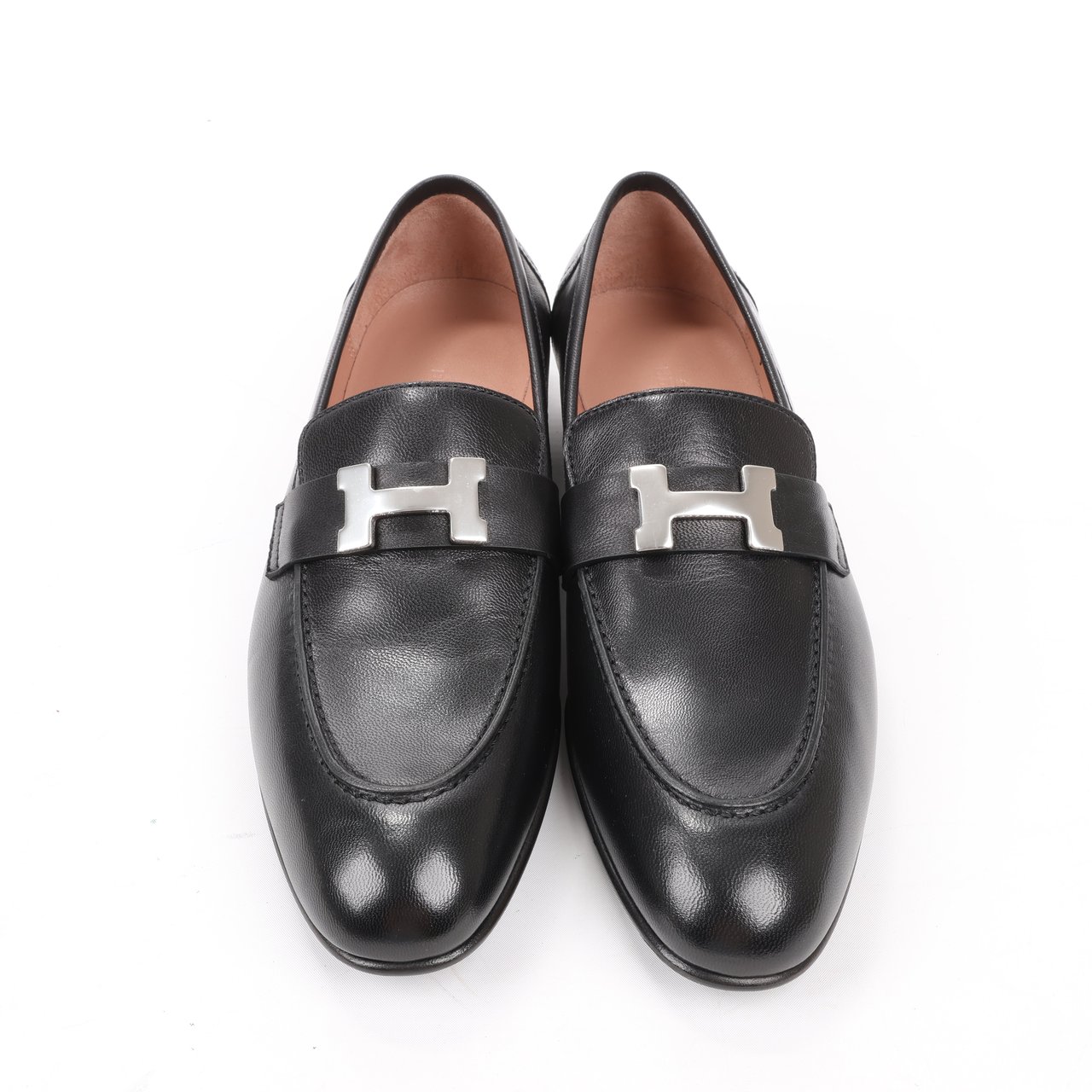 Hermès HERMES Paris Leather Loafers in Black, Size 38.5 EU Zwart