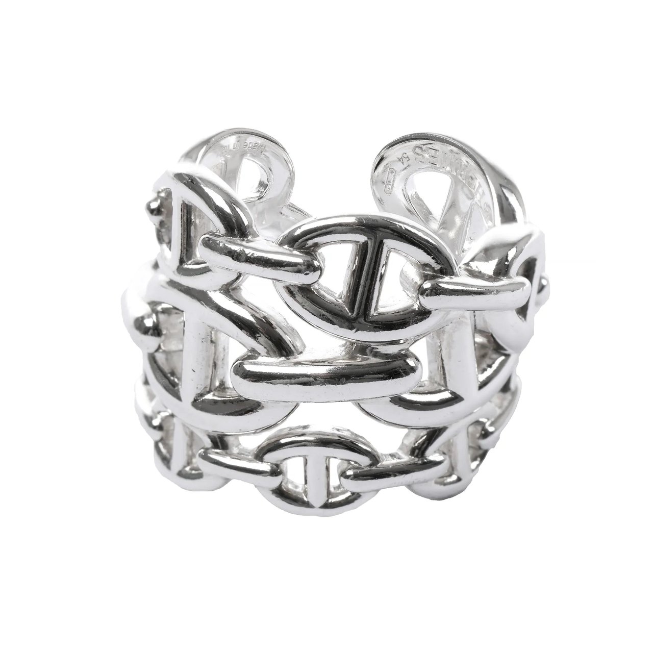 Hermès Hermes Chaîne d'Ancre Enchaînée Silver Ring, Size 54 EU Zilver