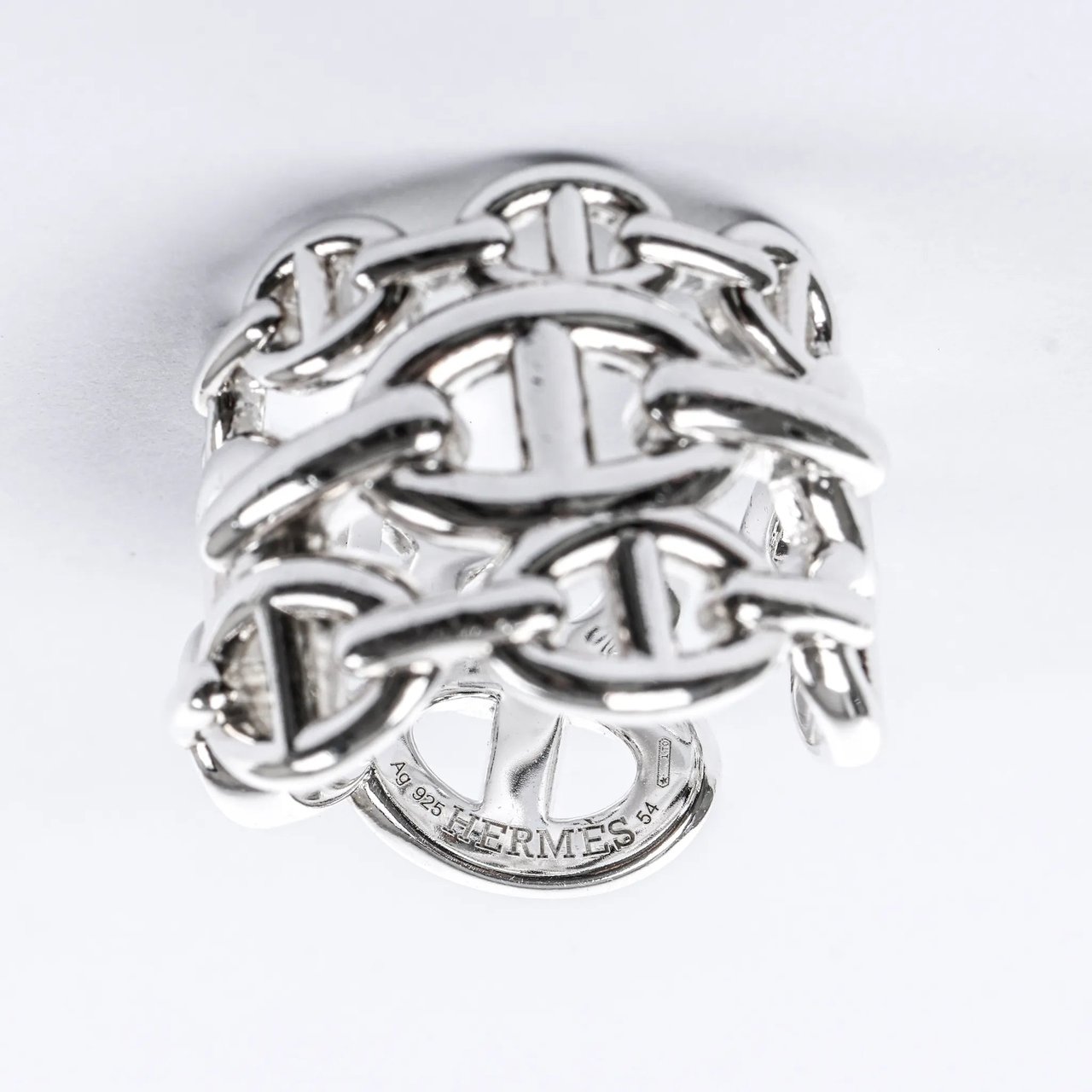 Hermès Hermes Chaîne d'Ancre Enchaînée Silver Ring, Size 54 EU Zilver