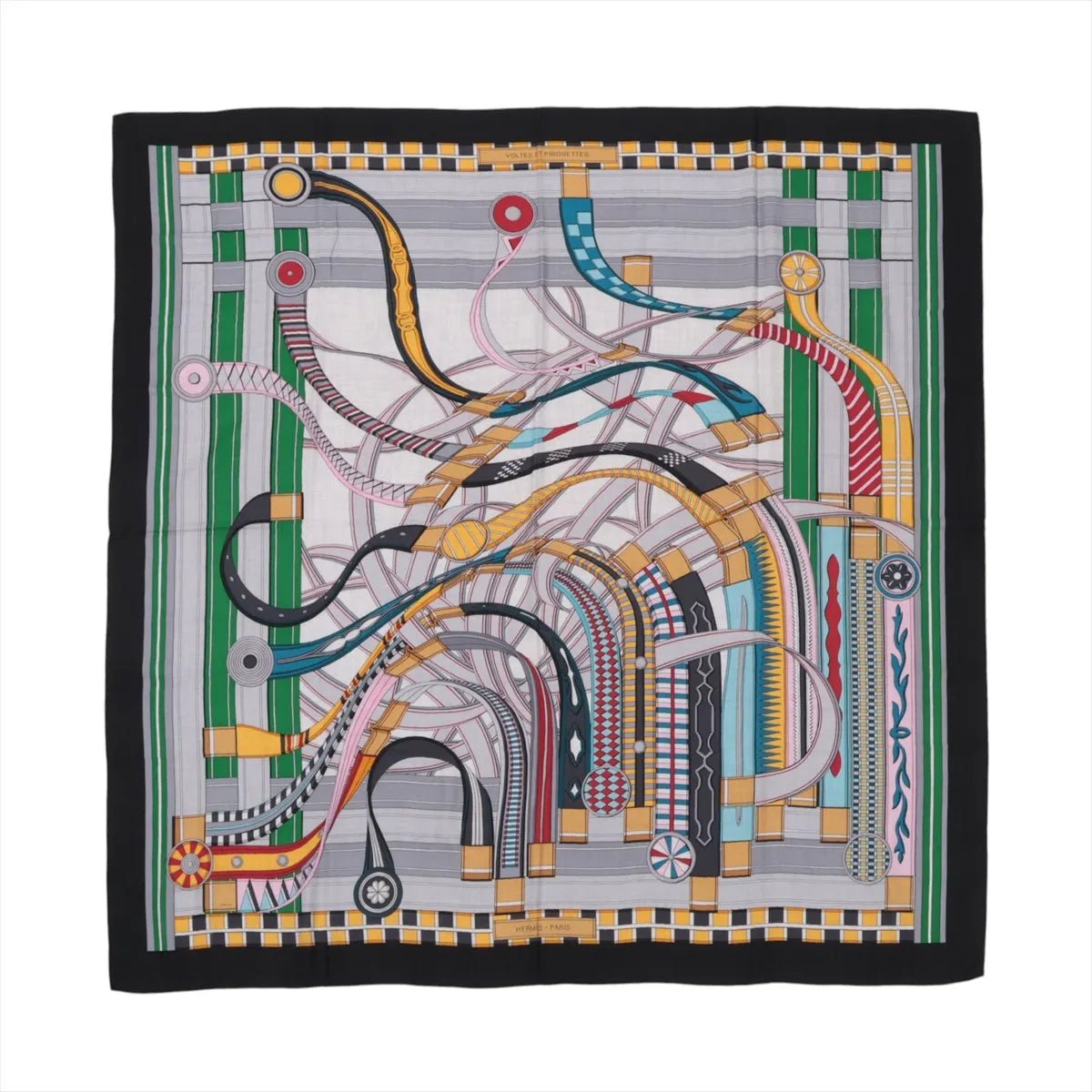 Hermès Hermès Carré Geant "Voltes et Pirouettes" Cashemere & Silk Scarf in Black Zwart