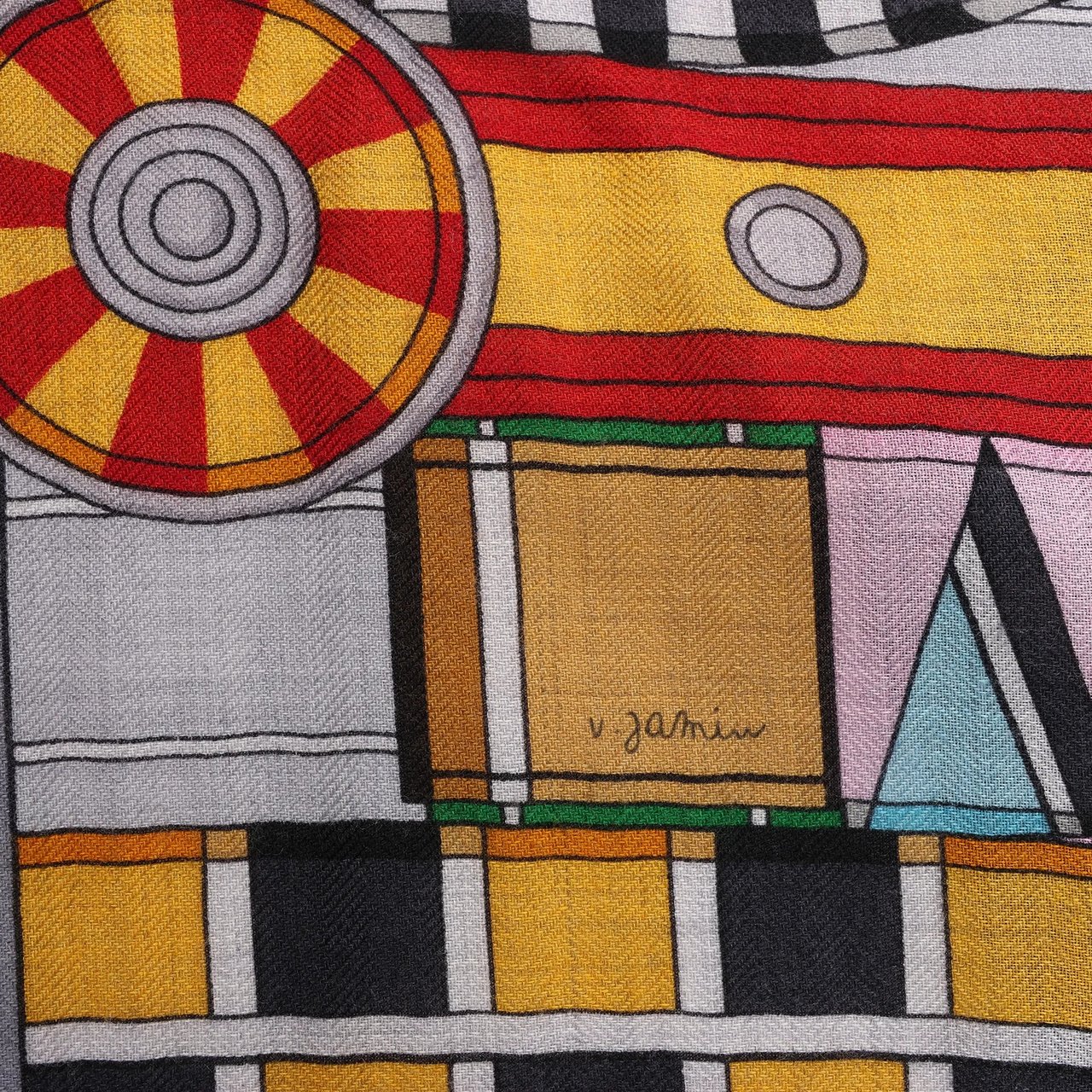 Hermès Hermès Carré Geant "Voltes et Pirouettes" Cashemere & Silk Scarf in Black Zwart