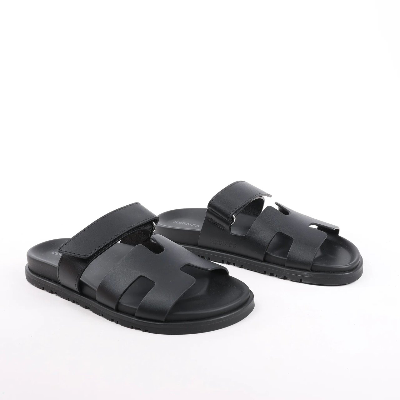 Hermès HERMES Cypre Leather Sandals in Black, Size 38.5 EU Zwart