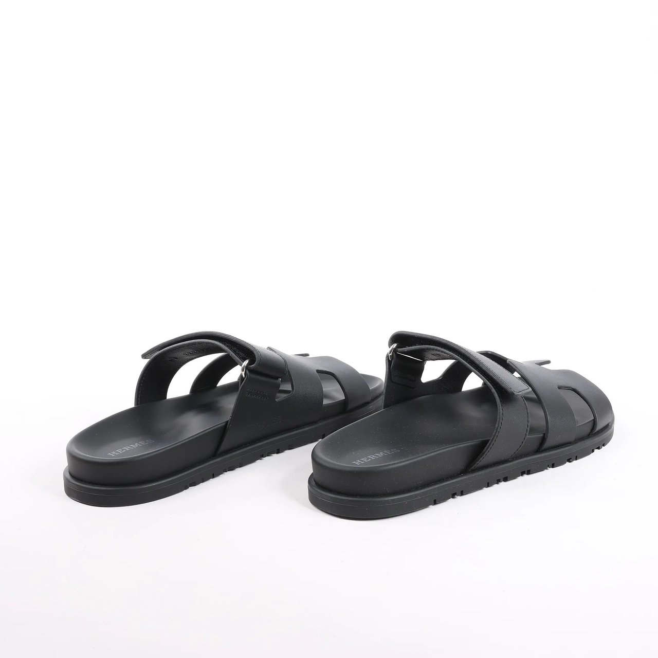 Hermès HERMES Cypre Leather Sandals in Black, Size 38.5 EU Zwart