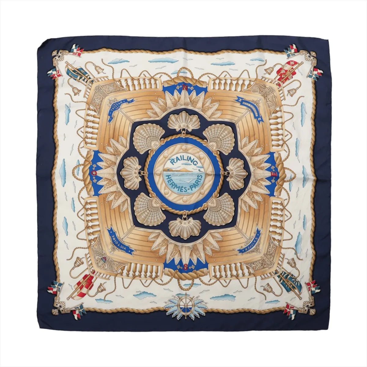 Hermès Hermès Carré 90 "RAILING" Silk handkerchief in Navy Blue Navy