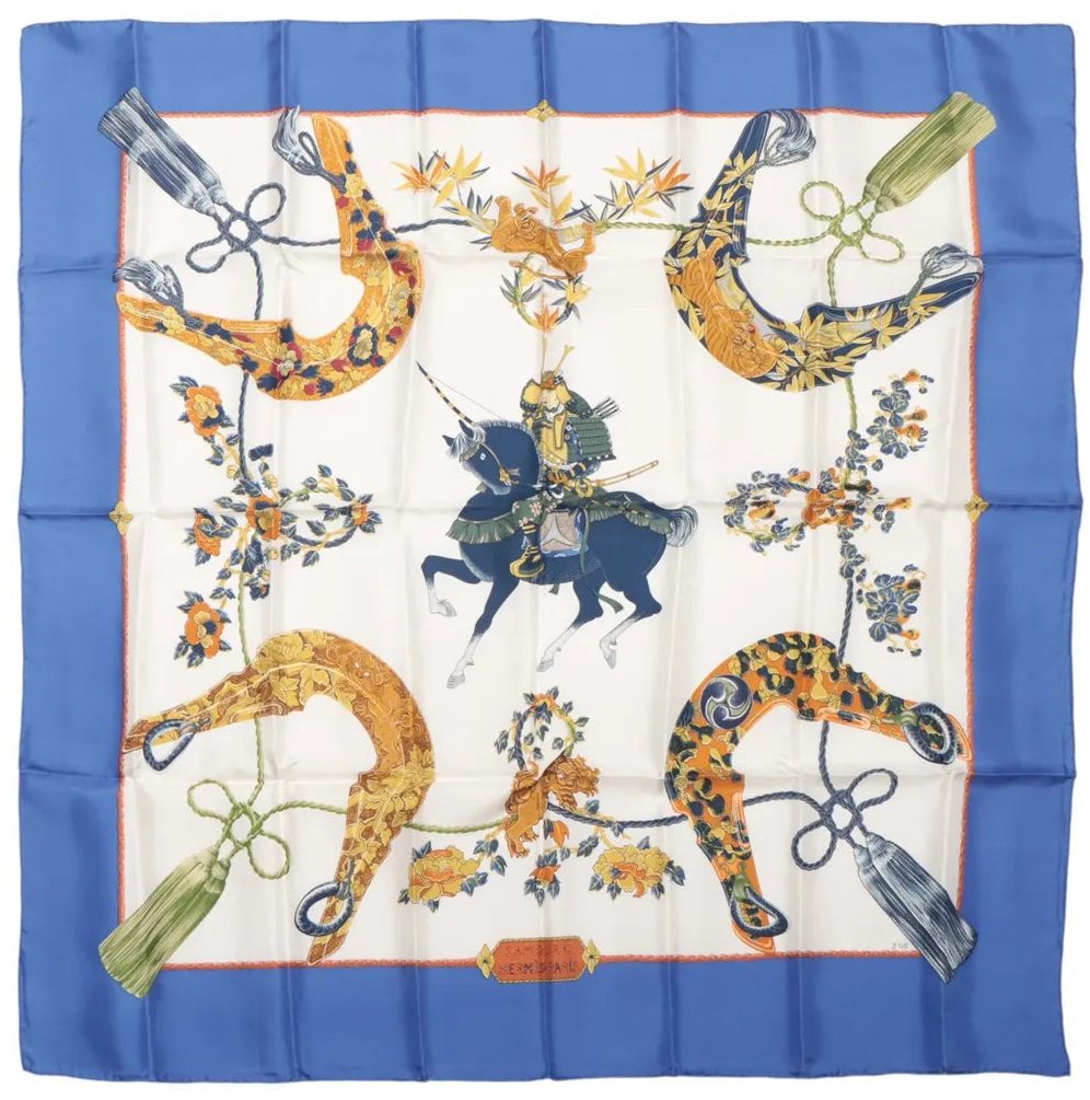 Hermès Hermès Carré 90 "SAMOURAI" Silk handkerchief in Blue Blauw
