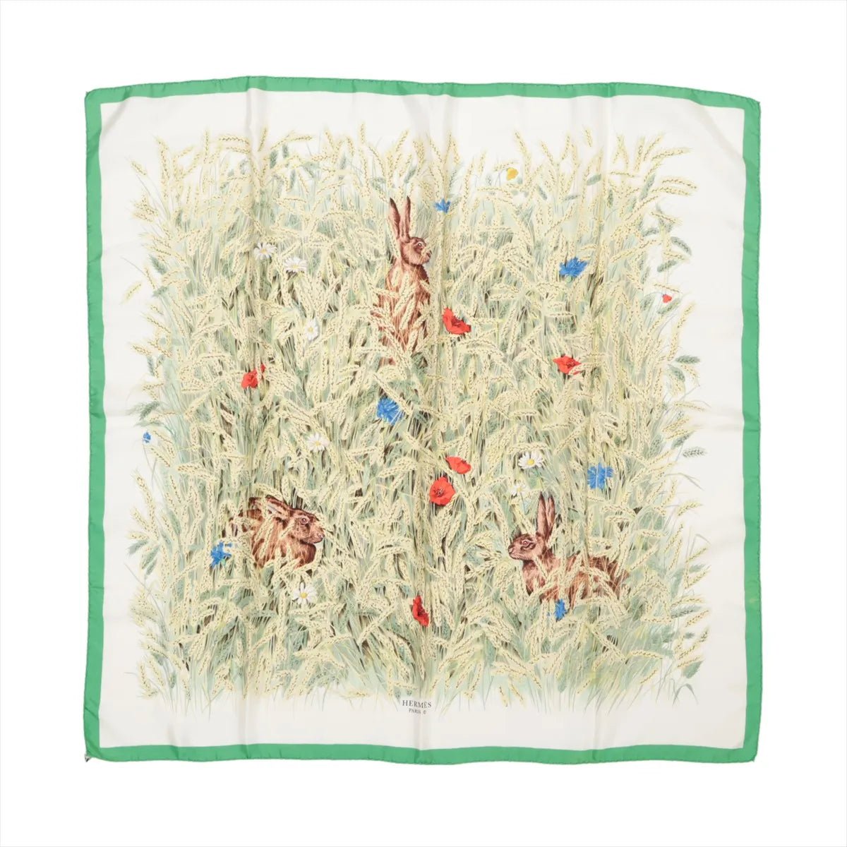 Hermès Hermès Carré 90 "Lapins Dans un Champ de blé" Silk handkerchief in Green Groen