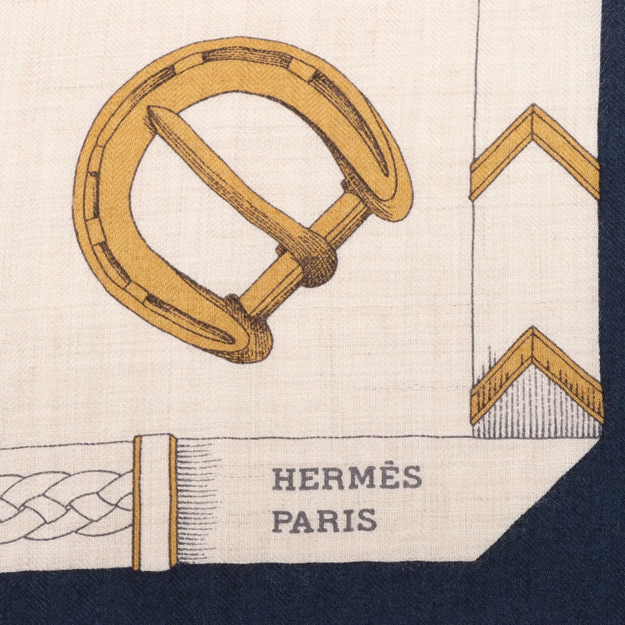Hermès Hermès Carré Géant "Malines Chevaux Déchène" Cashmere & Silk handkerchief in Beige x Navy Blue Beige