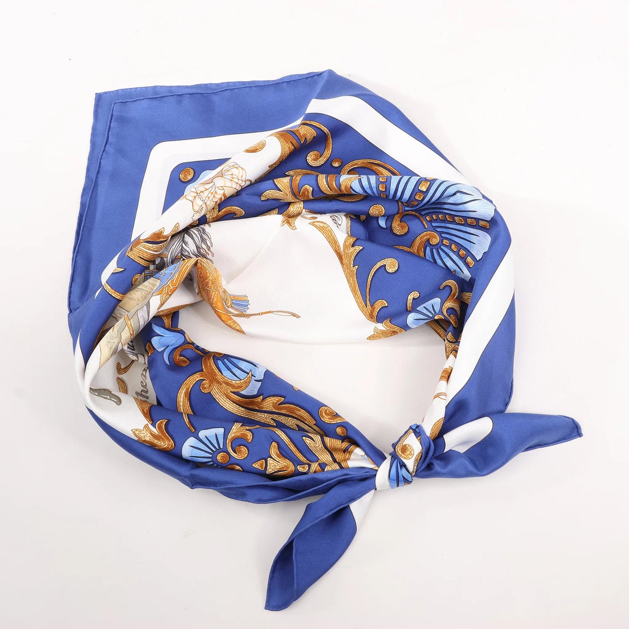 Hermès Hermès Carré 90 "Cheval Turc" Silk handkerchief in Blue Rood