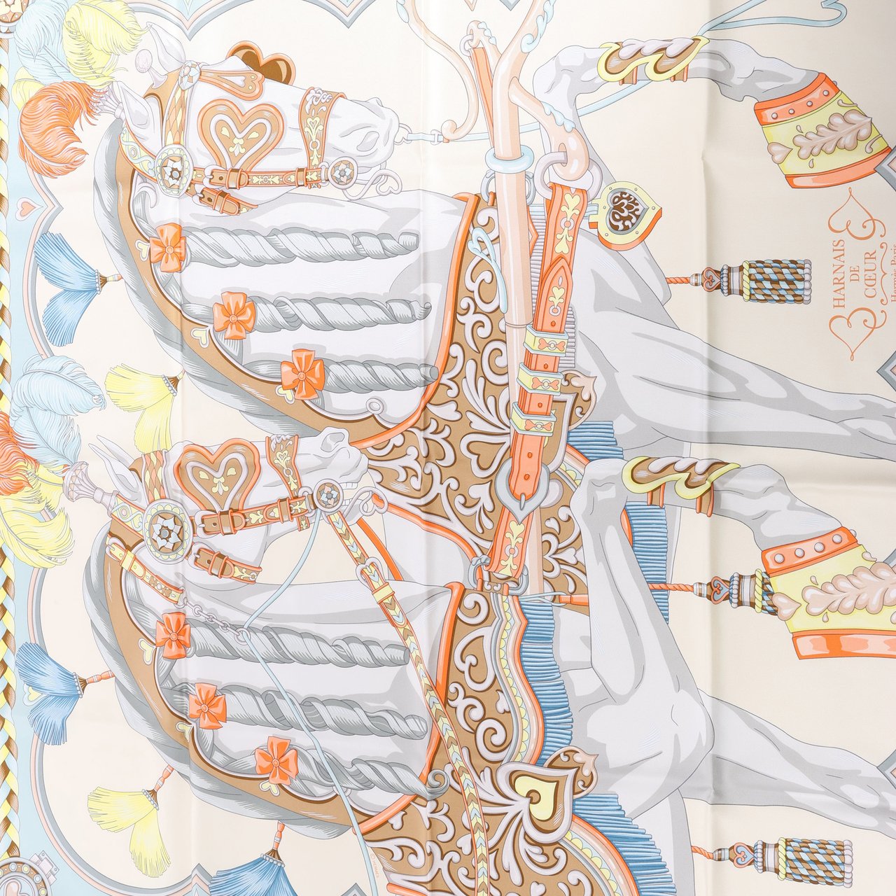 Hermès Hermes Carré 90 "HARNAIS DE COEUR" Silk handkerchief in Multicolor Divers