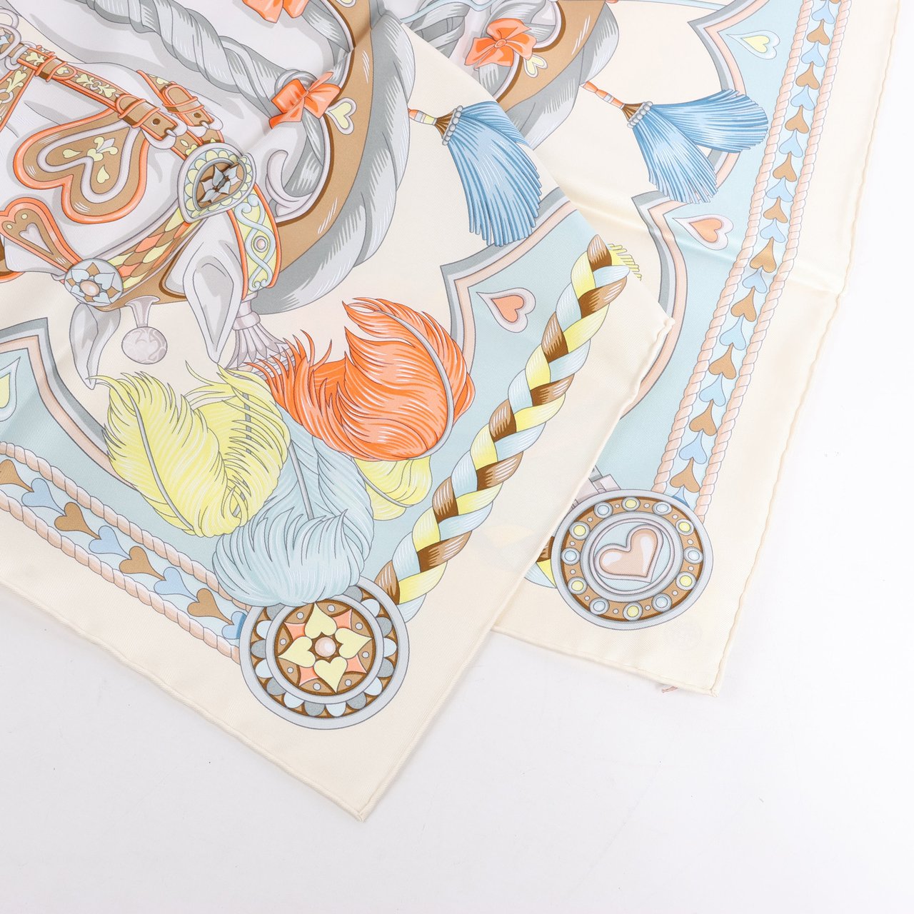 Hermès Hermes Carré 90 "HARNAIS DE COEUR" Silk handkerchief in Multicolor Divers