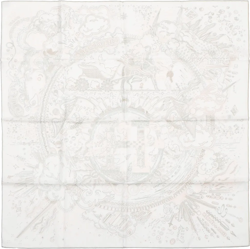 Hermès Hermès Carré 90 "PLEASE HOLD THE LINE" Silk handkerchief in White Wit