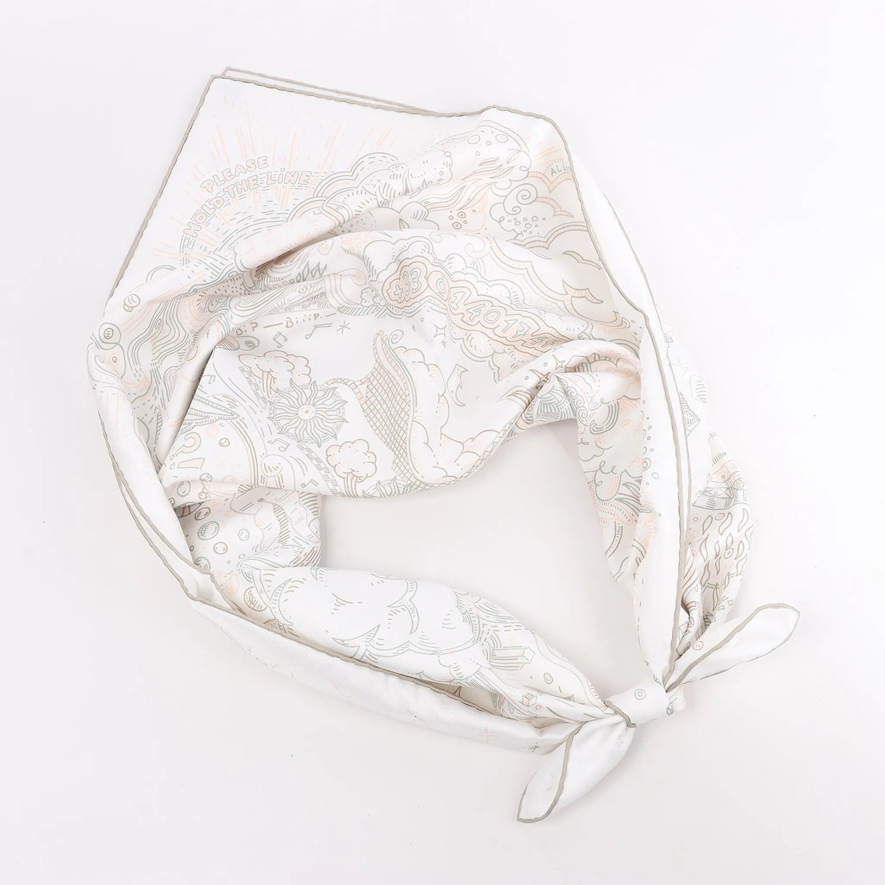 Hermès Hermès Carré 90 "PLEASE HOLD THE LINE" Silk handkerchief in White Wit