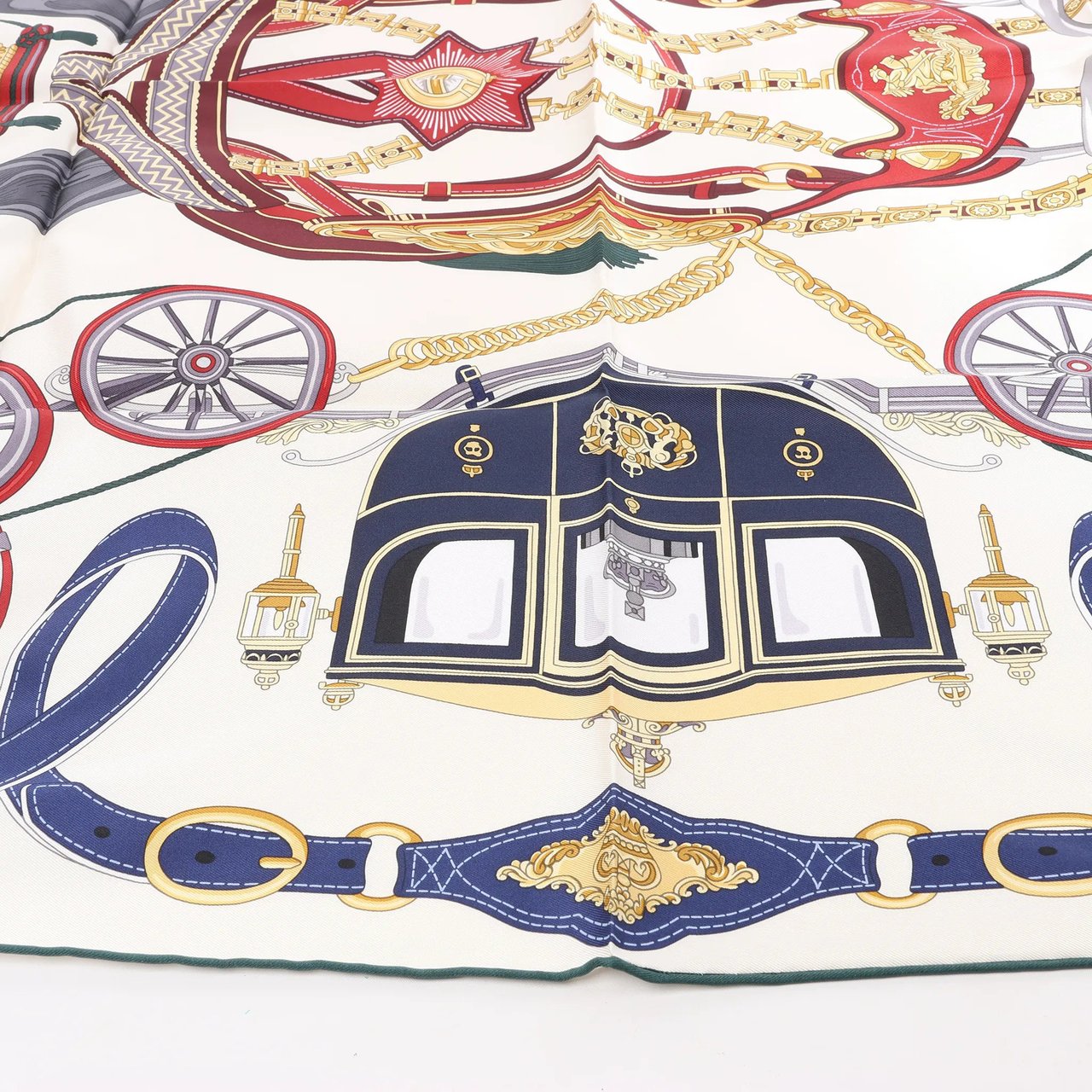 Hermès Hermès Carré 90 "STATELY WHEELS" Silk handkerchief in Ecru x Blue Beige