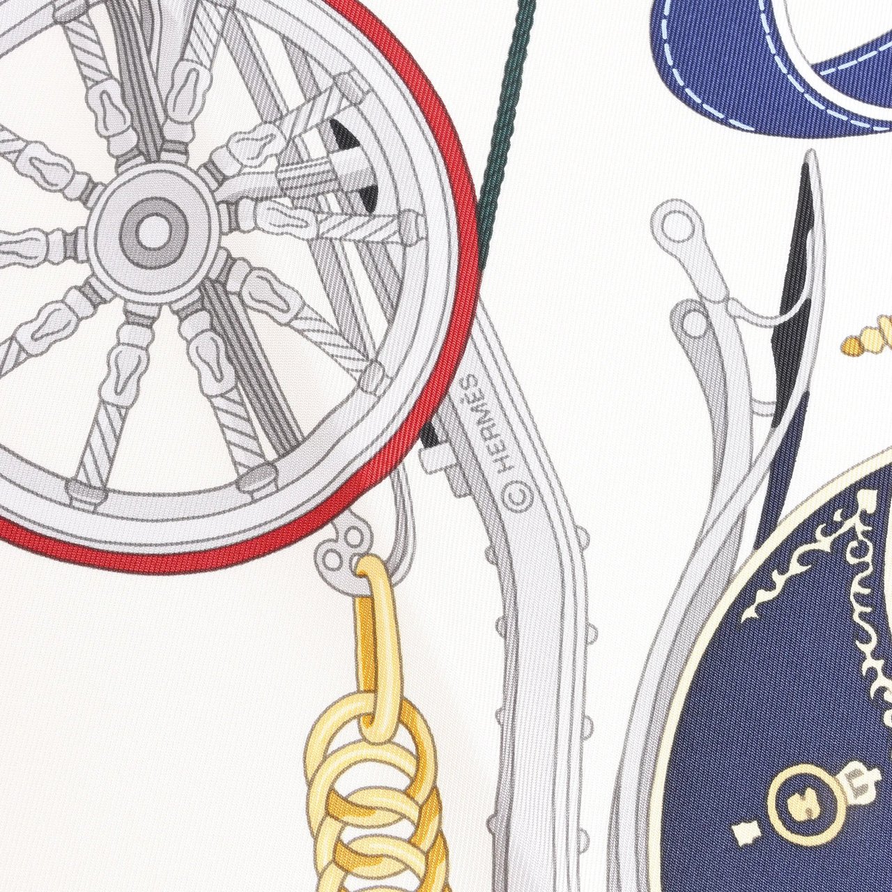 Hermès Hermès Carré 90 "STATELY WHEELS" Silk handkerchief in Ecru x Blue Beige