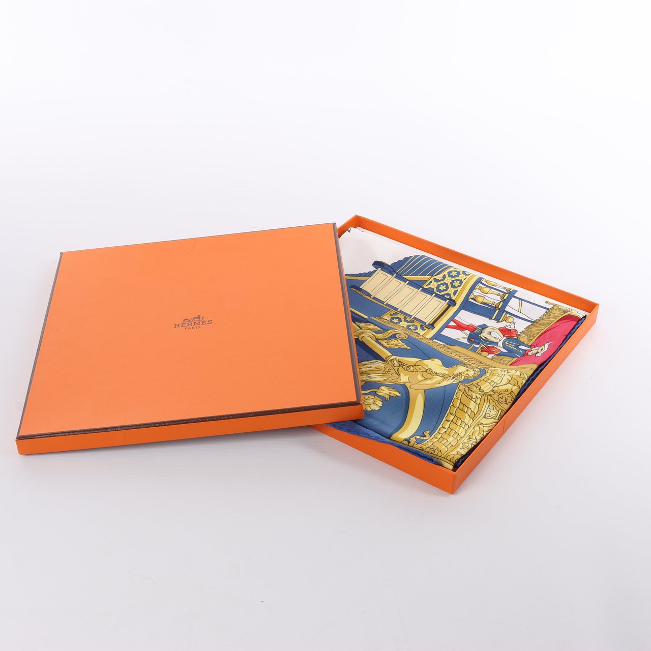 Hermès Hermès Carré 90 "Vue du Carrosse de la Galère La Réale" Silk handkerchief in Navy Blue Navy