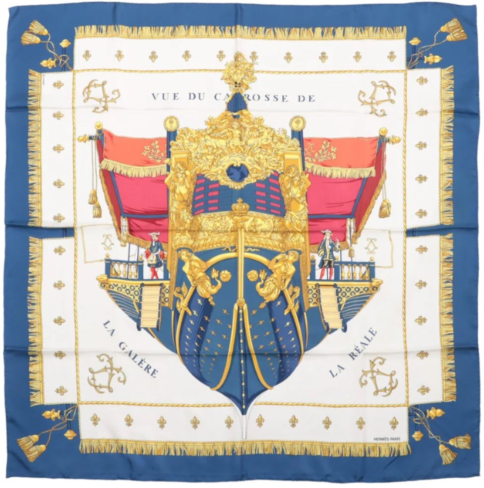 Hermès Hermès Carré 90 "Vue du Carrosse de la Galère La Réale" Silk handkerchief in Navy Blue Navy
