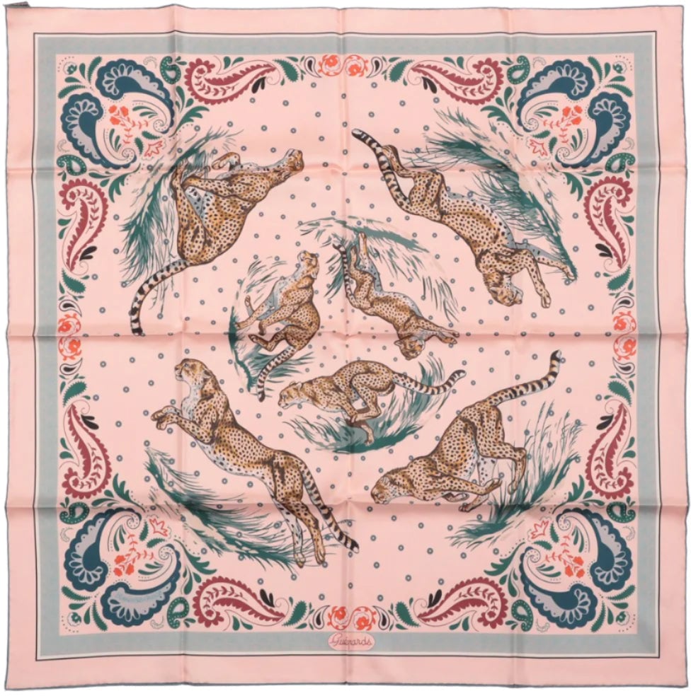 Hermès Hermès Double Face 90 "Cheetah Bandana" 100% Silk Scarf in Pink x Orange Roze