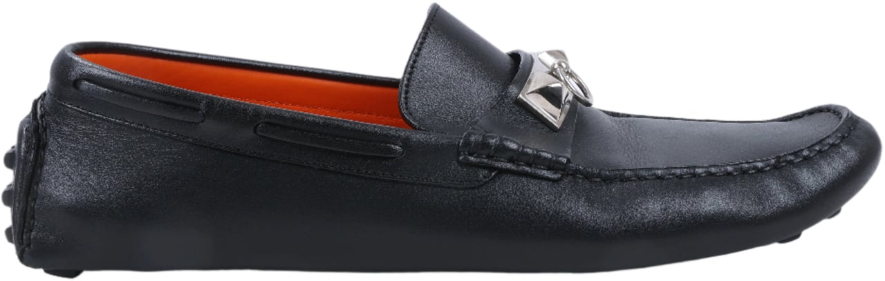 Hermès HERMES Irving Leather Driving Moccasins in Black Collier de Chien for Men, Size 42 EU Zwart