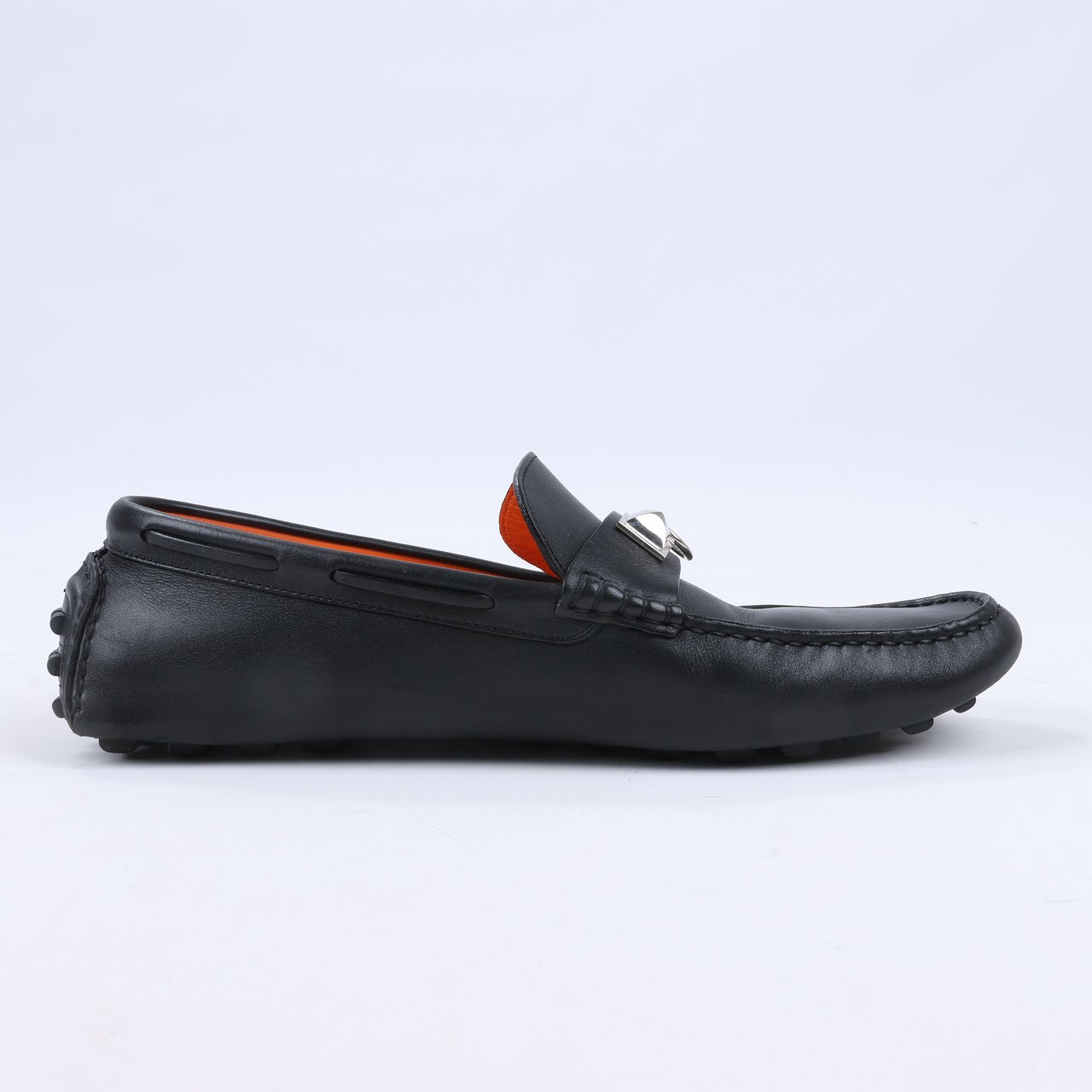 Hermès HERMES Irving Leather Driving Moccasins in Black Collier de Chien for Men, Size 42 EU Zwart