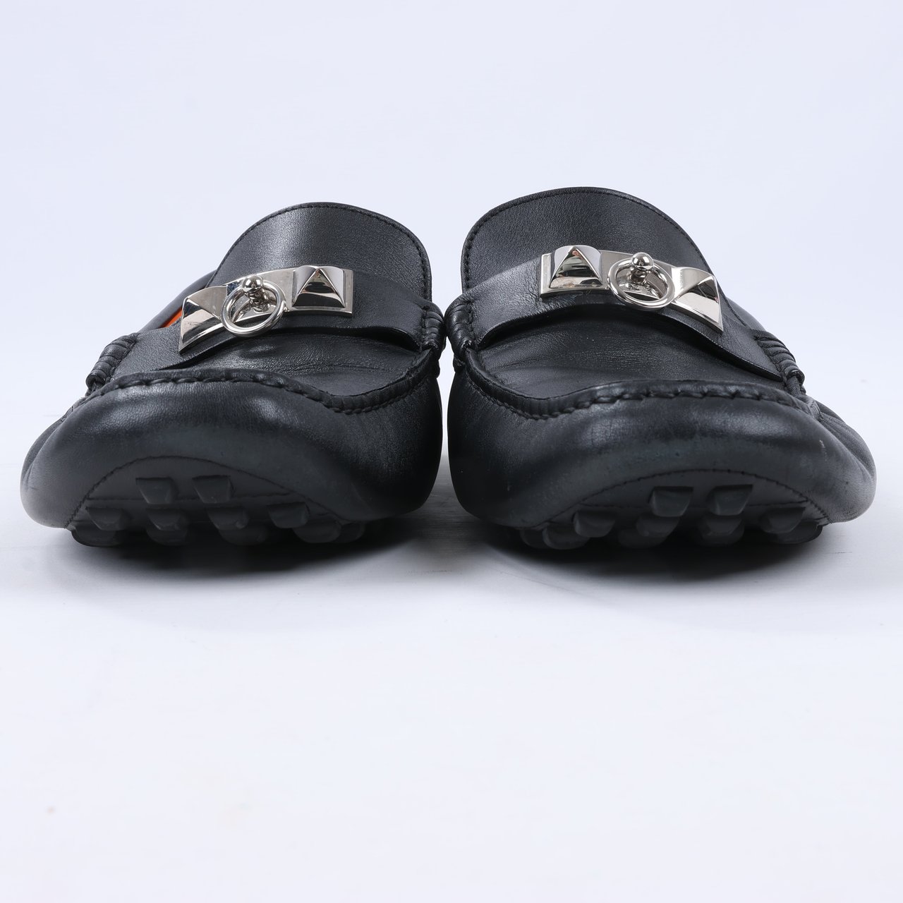 Hermès HERMES Irving Leather Driving Moccasins in Black Collier de Chien for Men, Size 42 EU Zwart