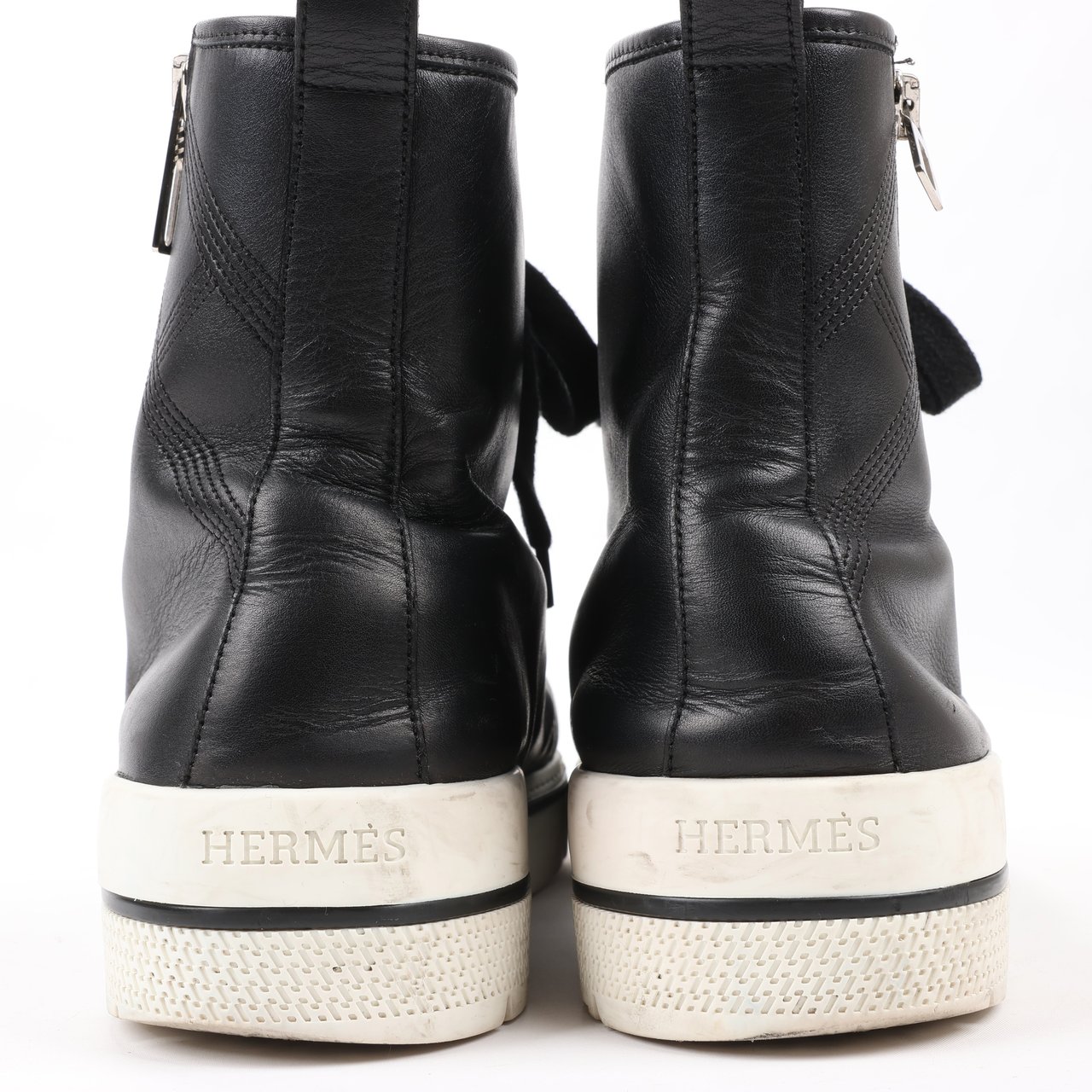Hermès Hermès Leather High-Top Side Zip Sneakers in Black, Size 42 EU 182355ZH Divers