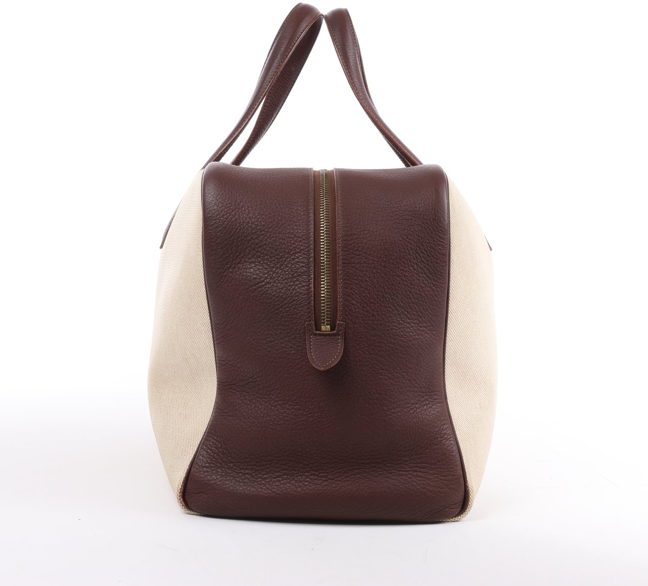 Hermès HERMES Victoria 43 Taurillon x Toile Travel Bag in Brown x Beige Divers