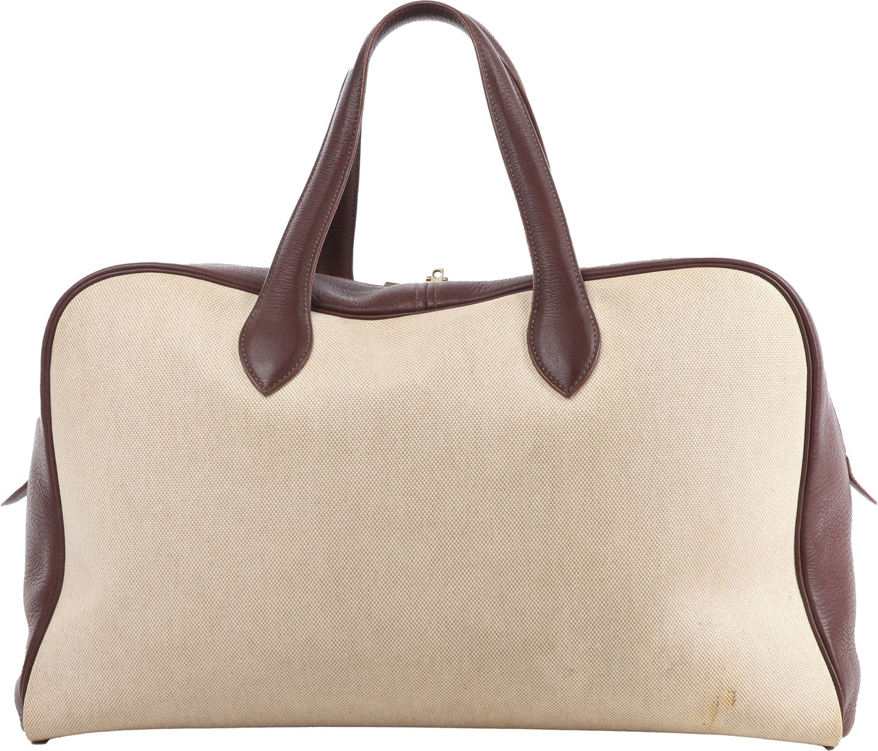 Hermès HERMES Victoria 43 Taurillon x Toile Travel Bag in Brown x Beige Divers