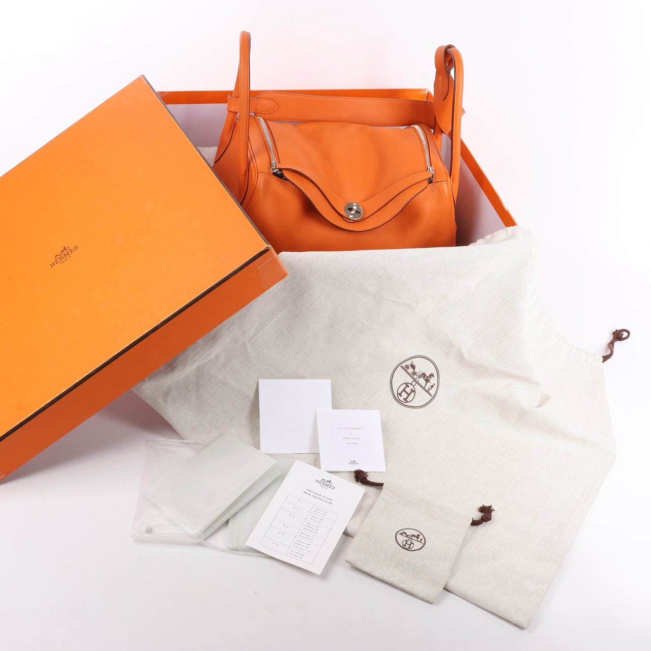 Hermès Hermes Lindy 34 Taurillon Clemence Orange Silver Metal Fittings Handbag □P:2012 Oranje
