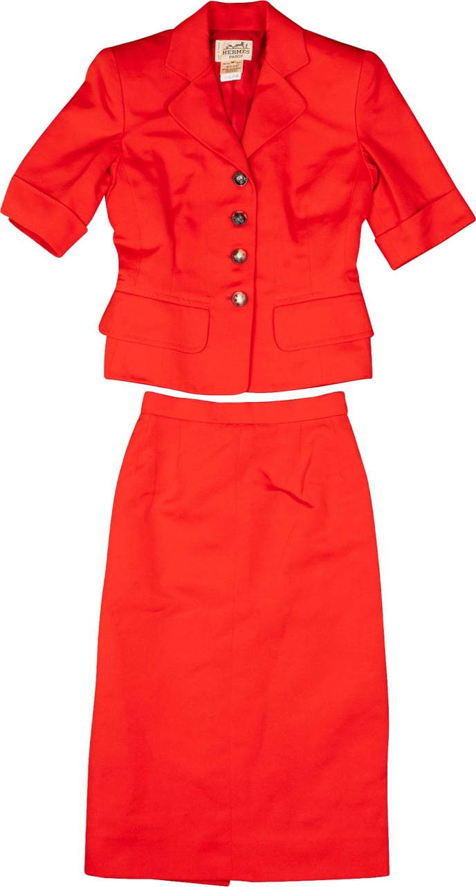 Hermès Hermès Rouge Cotton Costume Summer Jacket Set (DE36 / FR38) Rood