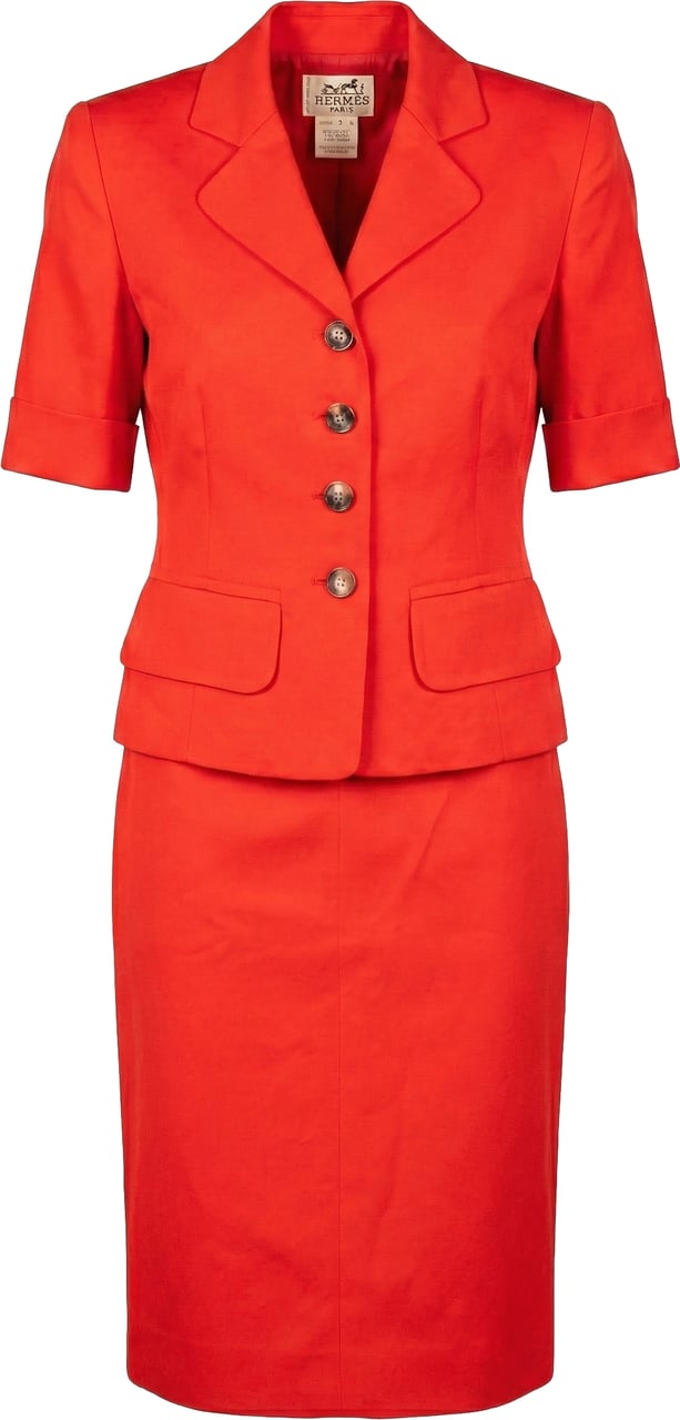 Hermès Hermès Rouge Cotton Costume Summer Jacket Set (DE36 / FR38) Rood