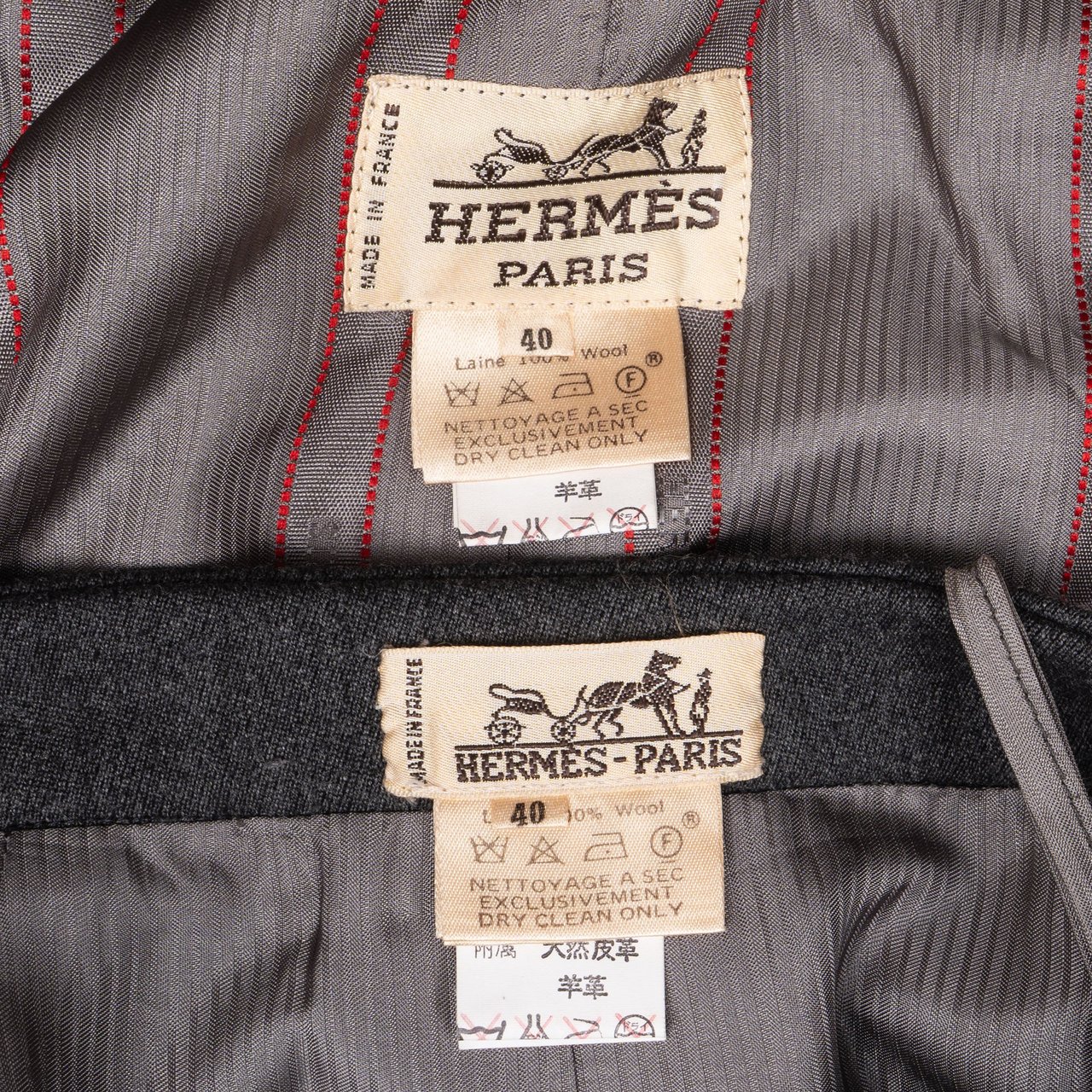 Hermès Hermès Gris Wool Argent Jacket Costume Set (DE38 / FR40) Donkergrijs