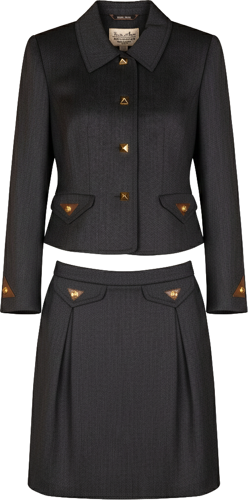 Hermès Hermès Gris Wool Argent Jacket Costume Set (DE38 / FR40) Donkergrijs