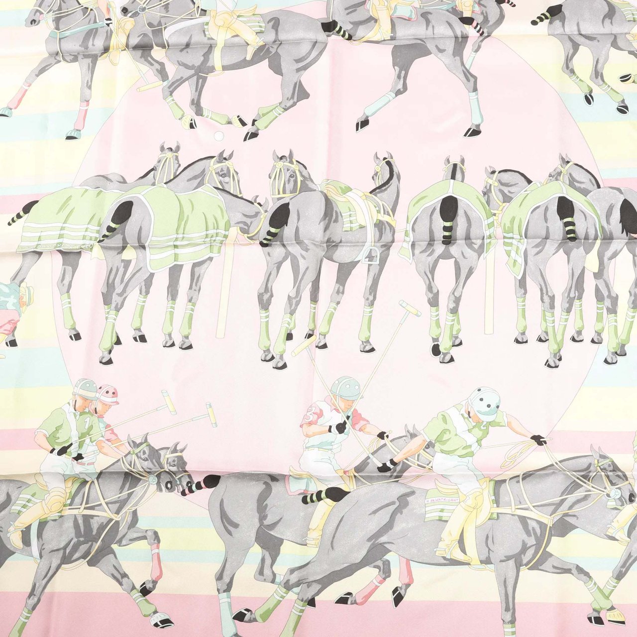 Hermès Hermes Carré 90 "LES PONEYS DE POLO" Silk handkerchief in Pink Roze