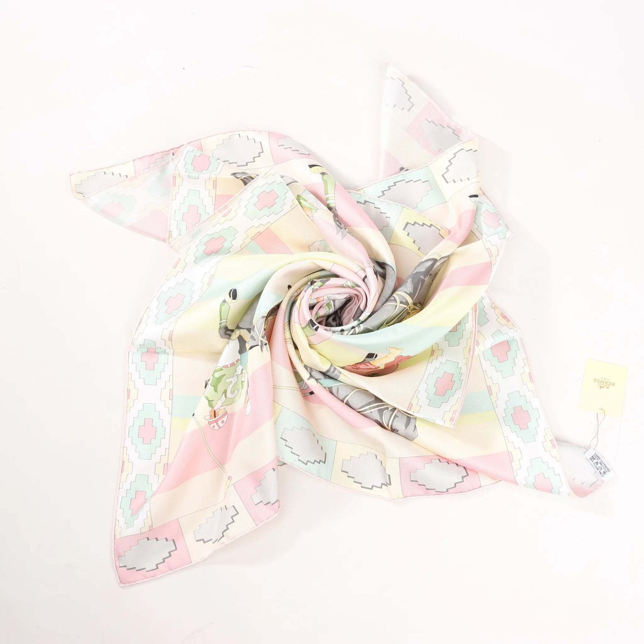 Hermès Hermes Carré 90 "LES PONEYS DE POLO" Silk handkerchief in Pink Roze