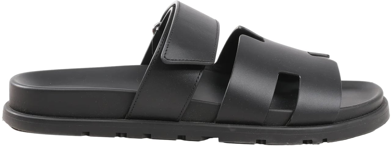 Hermès HERMES Cypre Leather Sandals in Black, Size 42 EU Zwart