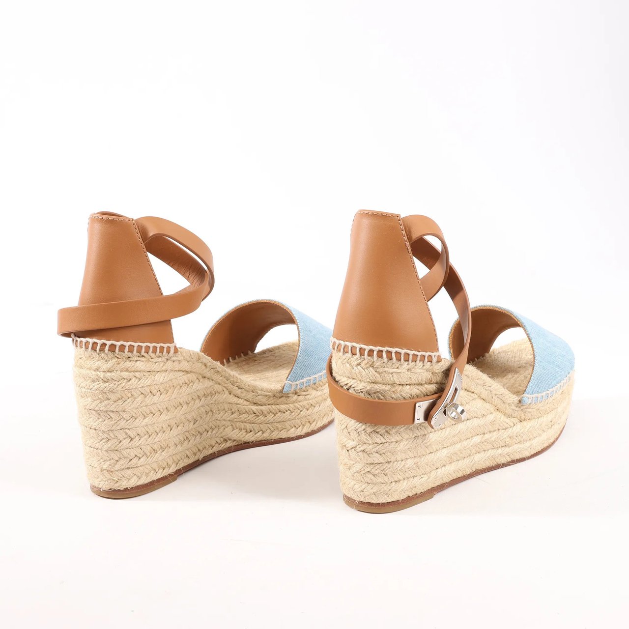 Hermès Hermès Kelly Tivoli Denim Wedge Sole Espadrilles Sandals in Light Blue, Size 37 EU Divers